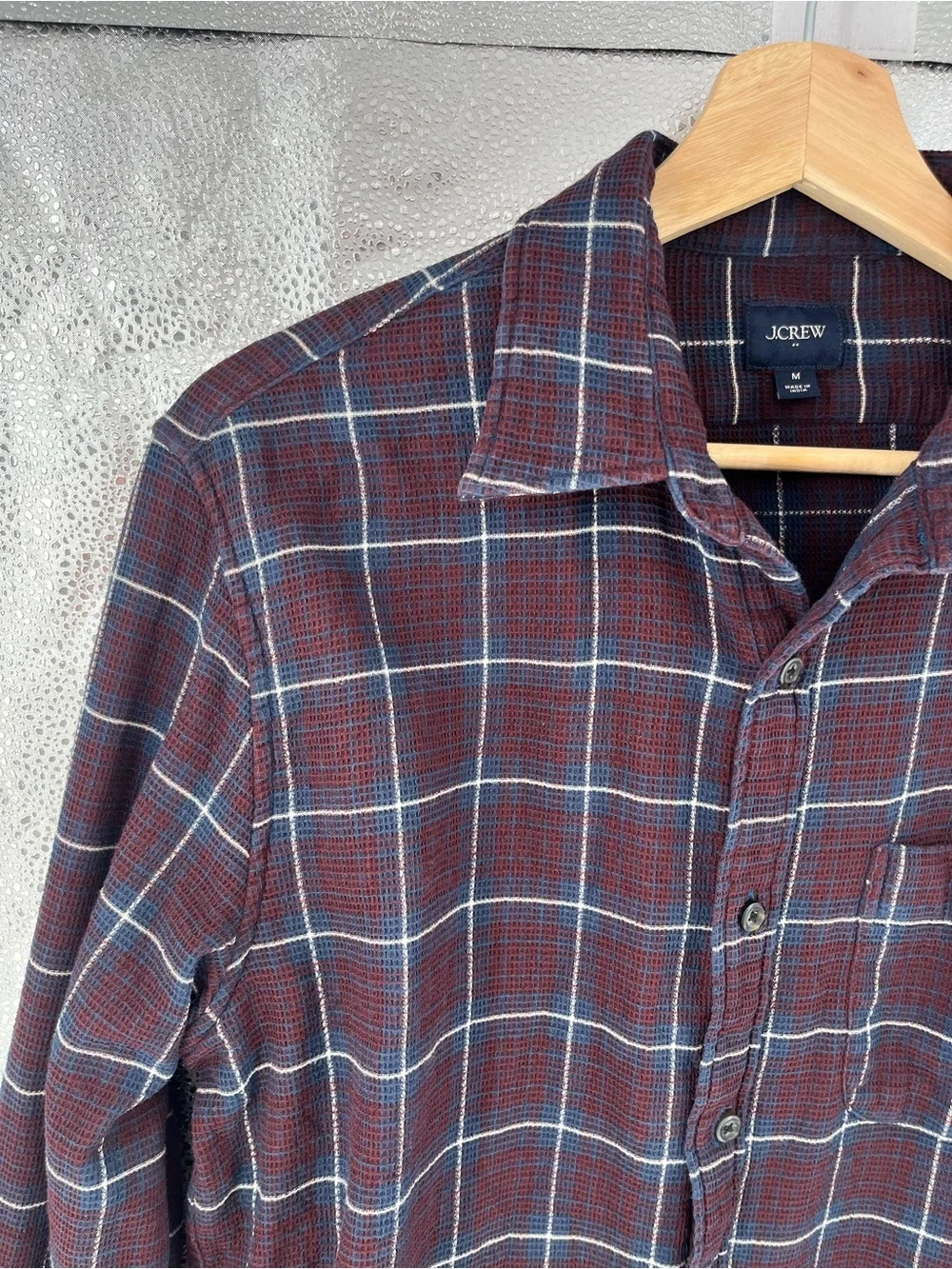 J.Crew Men's Waffle Knit Plaid Button Down Long Sleeve Shirt 100%Cotton Medium